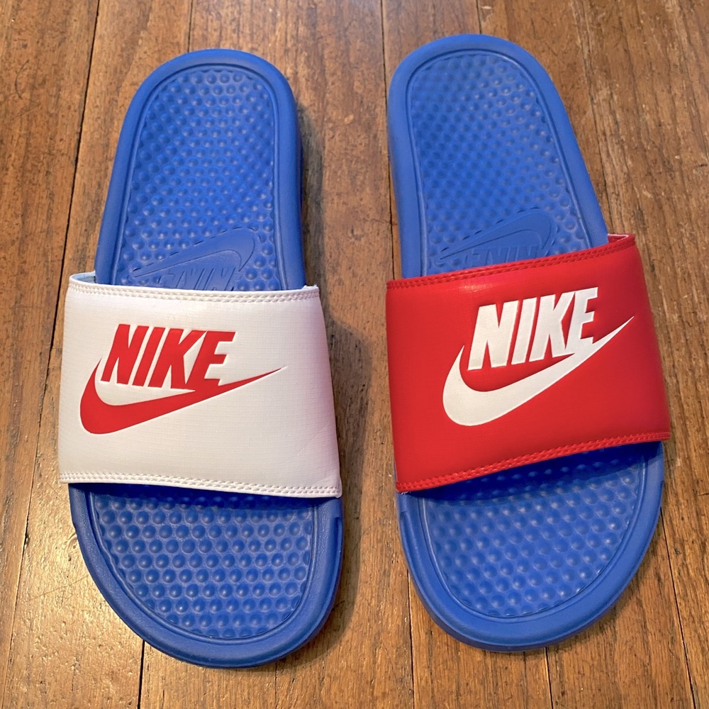 Nike Women’s Benassi JDI Red, White & Blue Slides